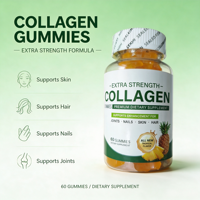 Gummies de collagène extra-fortes à marque privée OEM, saveur tropicale, pour la peau, les cheveux, les ongles et les articulations (60 gummies)