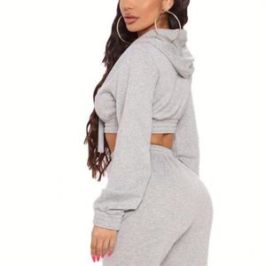 Sudadera de punto estampada de alta calidad al por mayor para mujer, informal, de manga larga, tipo jersey, con capucha corta - Product Image 3