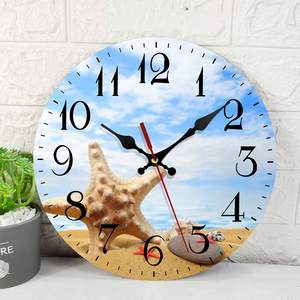 Jam Dinding Digital Bertema Pantai untuk Ruang Tamu, Jam Dinding Senyap dengan Pemandangan Laut, Panel Kayu, Jam Kustom - Product Image 4