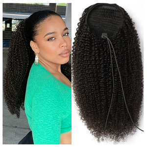 Extensions <span class=keywords><strong>de</strong></span> <span class=keywords><strong>queue</strong></span> <span class=keywords><strong>de</strong></span> <span class=keywords><strong>cheval</strong></span> afro à cordon <span class=keywords><strong>de</strong></span> serrage en <span class=keywords><strong>cheveux</strong></span> humains 100% naturels, 8-26 pouces, longues, bouclées crépues, pour femmes - Product Image 1
