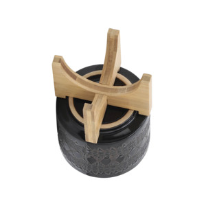 Vaso in ceramica moderno con supporto in bambù per uso interno ed esterno, vaso decorativo rotondo per piante - Product Image 5