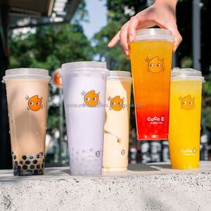 Gobelets personnalisés pour boba de 16 oz et 24 oz, gobelets en plastique transparent pour café, bubble tea, smoothie, avec couvercle à bec verseur - Product Image 2