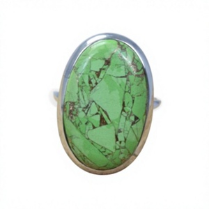 Bague en argent sterling 925 avec pierre précieuse turquoise verte, bijou fin fait main, tendance, style chrétien, certifié - Product Image 1