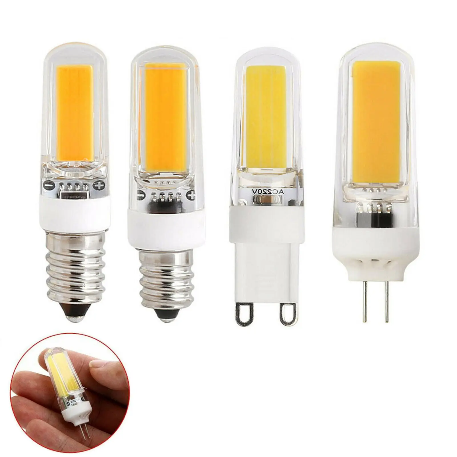 Small Size Dimmable Mini LED Corn Bulb G4 G9 E12 E14 3W Silicone Crystal COB Filament Lights Lamp AC 110V 220V