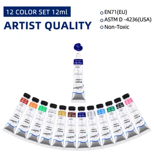 Xin Bowen Kit pigmen cat air 12ML, Set cat akrilik dengan 12 warna cat air untuk seni
