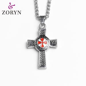 Collares con Colgante de Cruz Templaria de Acero Inoxidable, Nudo Celta, Esmalte Rojo, Joyería Gótica Punk Vintage de Acero de Titanio para Hombre - Product Image 1