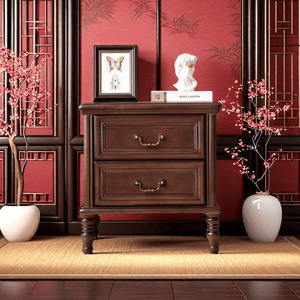 American Luxury Solid Wood <strong>Bedside</strong> <strong>Table</strong> with <strong>Retro</strong> Korean Pastoral Style Nightstand Counter Lamp Cabinet Drawer Storage Cabinet - Product Image 5