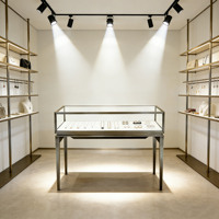 Étagère de présentation en verre pour bijouterie, éclairée par LED, en métal moderne, mobilier de vente au détail personnalisé, centre commercial