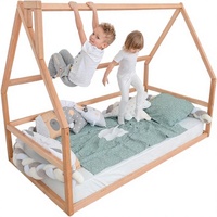Lit au sol en bois Montessori scandinave pour tout-petits et enfants, taille King, cadre bas, peinture à base d'eau, aucun sommier requis