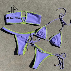 Manufacturer Design Luxury Swimwear Set Sustainable Polyester <b>Bikini</b> Custom <b>Sequin</b> Satin Shiny Swimwear - Product Image 5