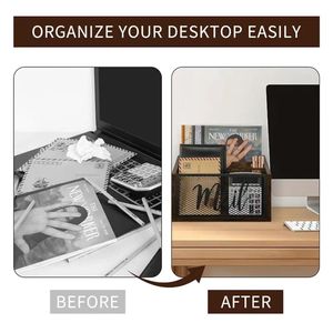 Wooden Iron Mail Storage <b>Box</b> With Dividers Open Top Desk Organizer Retro Brown Letter Holder <b>File</b> Organizer - Product Image 3