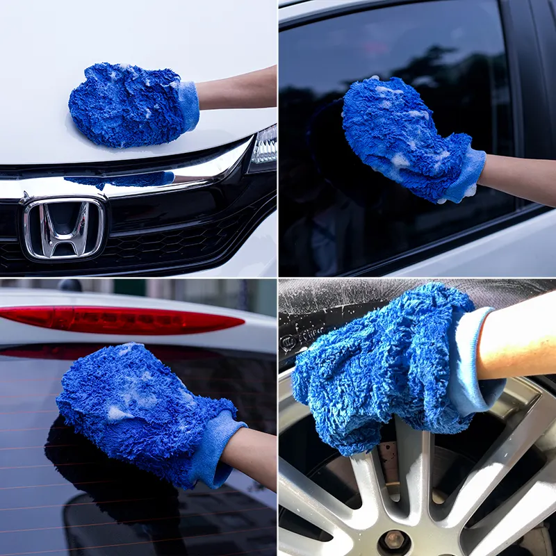 Serviette de nettoyage de voiture automobile personnalisée en usine gants de lavage absorbant en molleton de corail en microfibre gant de lavage de voiture