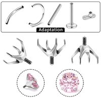 Piercing de nombril en titane ASTM F136 G23, 6 mm, courbé, avec sertissage à 4 griffes pour gemme, filetage externe M0.9, bijou corporel