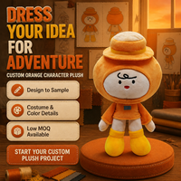 Figurine en peluche personnalisée orange de dessin animé OEM/ODM avec chapeau à large bord et bottes jaunes