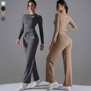 XW-6662+6622 Atasan Olahraga Lembut Laris Manis Kerah Bulat Wanita Celana Nyaman Bernapas Setelan 2 Potong untuk Fitness Olahraga Yoga - Product Image 1