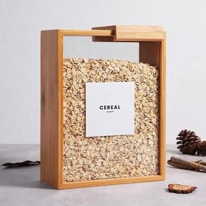 Natural Bamboo Multi-Grain <b>Storage</b> Box with Sliding Lid Square <b>Kitchen</b> Food <b>Container</b> for Spice Honey Millet Grain <b>Storage</b> Box - Product Image 2