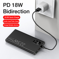 Banque d'alimentation portable avec une grande capacité de 20000 mAh, USB Micro Type C, charge rapide PD 22,5 W, sortie bidirectionnelle PD18W, écran LCD