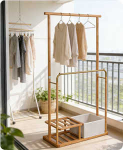 Porte-vêtements en bambou de haute qualité, grande taille, couleur <span class=keywords><strong>beige</strong></span>, supports à vêtements, étagères à chaussures, fournisseur en gros, meubles pour chambre à coucher et salon - Product Image 2