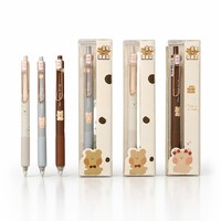 Stylo Gel à Bille 0,5 mm en Plastique Personnalisable, Motif Ours de Dessin Animé Mignon, Fournitures Scolaires pour Étudiants, 2 Pièces/Boîte, Encre Noire
