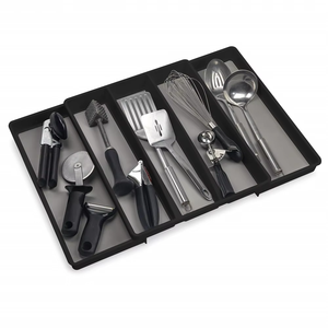 Organisateur d'argenterie en bambou gris écologique pour tiroir, organisateur d'ustensiles de cuisine extensible pour <span class=keywords><strong>tiroirs</strong></span> de cuisine - Product Image 4