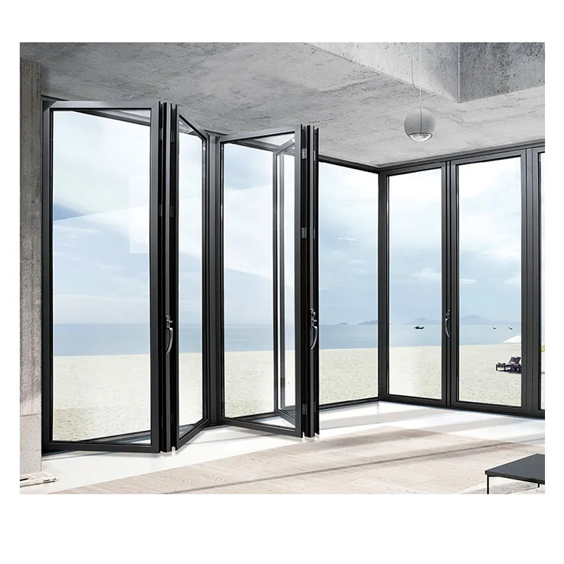 Porte pieghevoli in vetro bifold in alluminio per esterni con patio panoramico a fisarmonica personalizzato