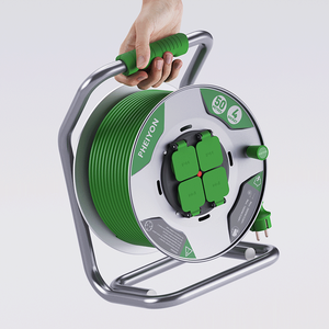 Enrouleur de câble électrique robuste Pheiyon <span class=keywords><strong>50M</strong></span> 16A 4 prises GS CE Schuko avec support en fer pour usage professionnel et commercial intensif IP44 - Product Image 4