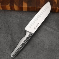 Couteau Santoku de cuisine en acier inoxydable 304Cu antibactérien, tranchant comme un rasoir, avec manche confortable antidérapant en forme de marteau