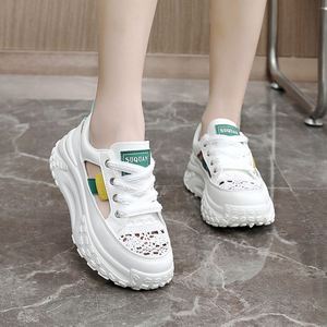 Baskets décontractées d'extérieur pour femme, en cuir kaki, respirantes, à enfiler, avec plateforme compensée épaisse, idéales pour les vacances - Product Image 2