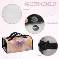 Tas Kosmetik Perjalanan Lipat Motif Bunga Plumeria Hawaii dengan Kompartemen Transparan yang Dapat Dilepas untuk Perjalanan