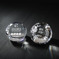 Cadeau d'anniversaire d'entreprise : presse-papiers en verre cristal à facettes en forme de demi-sphère, avec diamant rond, souvenir d'entreprise