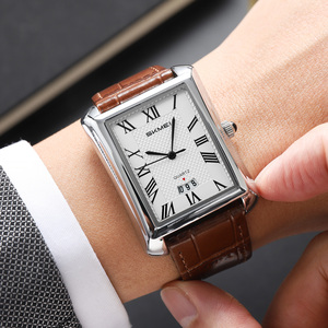 Reloj Cuadrado Vintage Minimalista para Hombre, con Números Romanos, Correa de Cuero Impermeable, Reloj de Pulsera de Cuarzo - Product Image 1