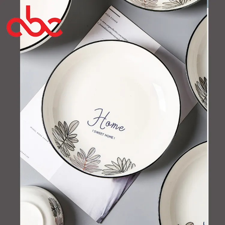 Manufacturers Wholesale Golden Flower Fanpan Korean Dishes Hotel Restaurant Multi-Purpose Ceramic Soup Plate Dinnerware Sets