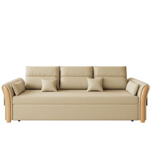 Minimalist Log Style Solid Wood Fabric <b>Sofa</b> Foldable Pull Out <b>Sofa</b> <b>Bed</b> Integrated Multi Functional Furniture With <b>Storage</b> - Product Image 3