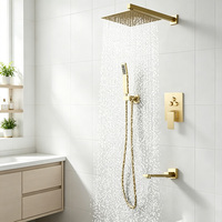 Mélangeurs à 3 voies de salle de bain dissimulés chromés robinet de douche intégré en laiton avec tête de pluie support de douche à main finition brossée
