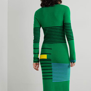 Fabricantes de Malhas Personalizadas Vestido Maxi Verde de Manga Longa com Gola Alta para Outono Inverno 2022 Vestido Casual de Malha - Product Image 3
