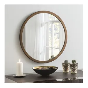 Factory direct luxury modern simple wood framed large size decorative round wall mirror for living rooom