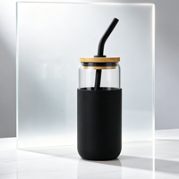 Offre Spéciale – Gobelet en Verre Borosilicate de Haute Qualité 20oz (600ml) en Forme de Canette pour Café Glacé, Jus, Cola avec Manchon en Silicone et Paille