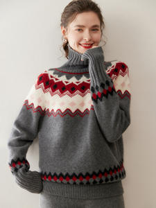 Suéter de Cuello Alto de Cachemira con Jacquard Fair Isle para Mujer, Invierno, Se Aceptan Diseños Personalizados, Mezcla de Lana de Cachemira, Suéter de Punto, Tops, OEM y ODM - Product Image 5