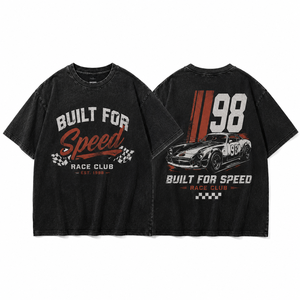 OEM Custom Built For Speed Graphic T-<b>shirt</b> Vintage Washed Race Club <b>Check</b> Flag <b>Short</b> <b>Sleeve</b> Racing Tee Wholesale - Product Image 4