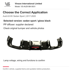 Nuevo Difusor Trasero con Luz Central para Audi A3 8V 2017-2020 Sedán Sport, Juego de Alerón Trasero en Negro Brillante PP - Product Image 2