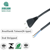 Cable de Extensión Brasileño de 2 Pines, 2.5A, 250V, 1.5m, H03VV-F 2X0.5mm2, Cable de Alimentación CA con Terminales Crimpados, Extremo Macho