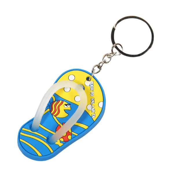 2D custom slipper shaped and logo rubber keyring/soft pvc silicone keychain for keys