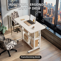 Bureau d'ordinateur en bois convertible à hauteur réglable Table d'ordinateur portable mobile Étagère de rangement à roulettes à 360 degrés pour la maison de petit espace