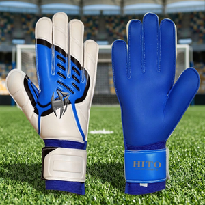 Custom Desgin Blue and White Soccer Goalkeeper Gloves 4mm Negative Cut and Latex Strap - Product Image 2