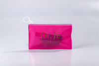 Logo estampage à chaud en or, transparent, résistance aux chocs, petit emballage transparent rose, anneau en plastique pvc, sac à fermeture éclair pour bijoux de maquillage