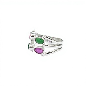 Handmade 925 Sterling <b>Silver</b> Multi Gemstone <b>Adjustable</b> Open <b>Ring</b> Bypass Band for Women Fine Jewelry Wholesale - Product Image 4