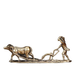 Figura de bronce KI Tengqiao de granjero cultivador, anciano y vaca, mascota de té de cobre para oficina, regalo de colección artesanal - Product Image 5