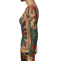 Disfraz de diseño gótico para mujer con estampado de tatuaje de fantasía vibrante, ropa de actuación de escenario superior para Cosplay y fiestas de vestir temáticas