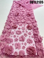 Tissu en dentelle de pêche 3D à fleurs, prix de gros, tissu en dentelle perlée de luxe, tissu en dentelle brodée en tulle pour robe de mariée des Philippines