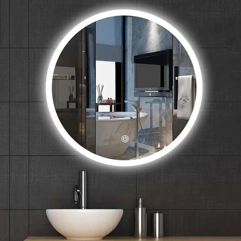 O banheiro do projeto moderno conduziu o tamanho feito sob encomenda retroiluminado redondo conduziu o espelho montado na parede iluminado do banheiro